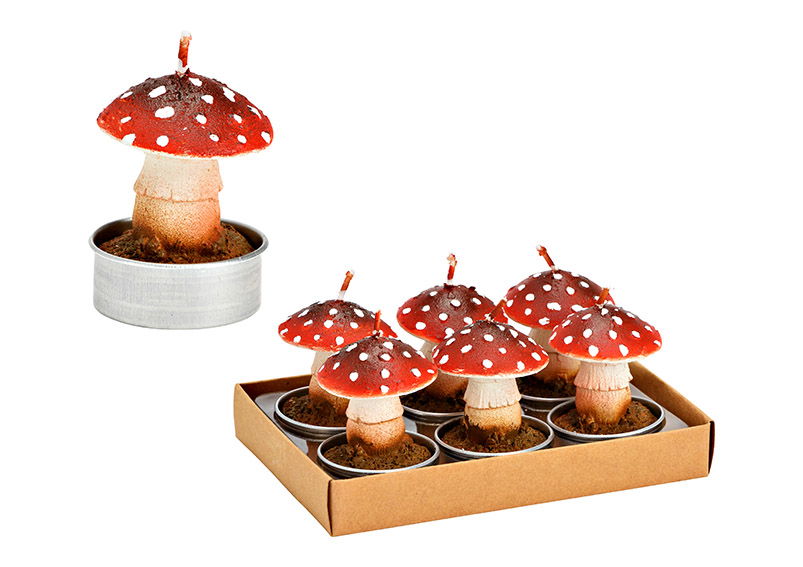 Lucky mushroom tea light set of 6, made of red wax (W/H/D) 4x5x4cm