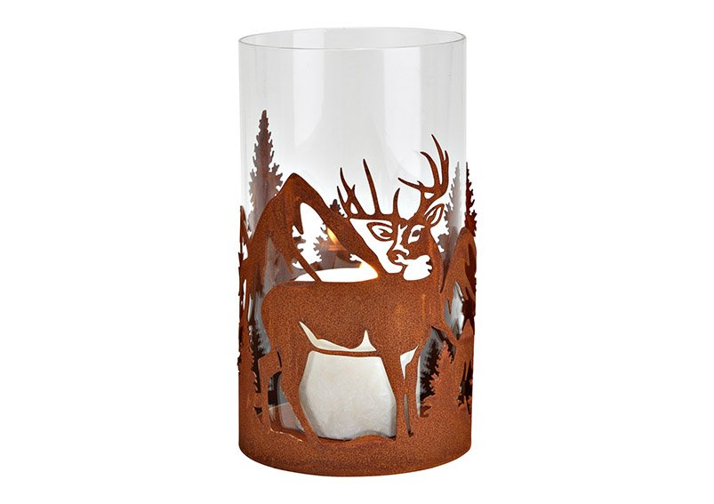 Vento luce inverno foresta cervo decorazione finitura arrugginita, in metallo, vetro marrone (W/H/D) 12x21x12cm