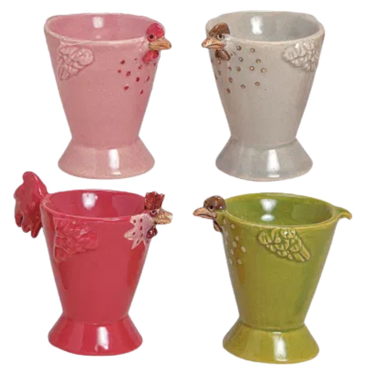 Tassen, Deko-Becher, Gänsehäuschen, Hahn-Detail, Pastellfarben