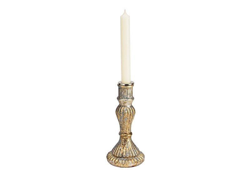 Glass candle holder gold (W/H/D) 9x20x9cm