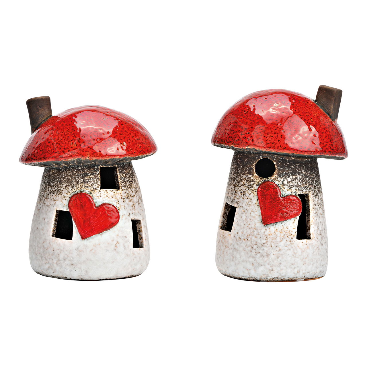 Ceramic lantern mushroom, red/white, 2-fold, (W/H/D) 10x15x10 cm