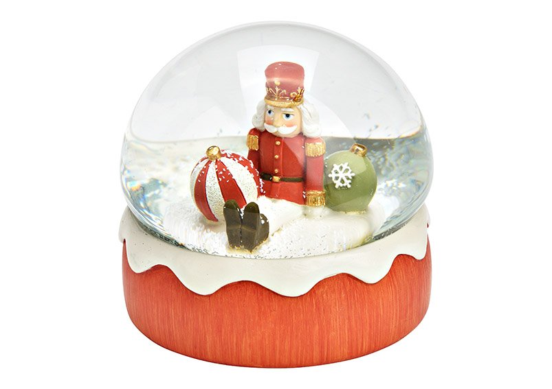 Snow globe nutcracker made of poly/glass red (W/H/D) 11x10x11cm
