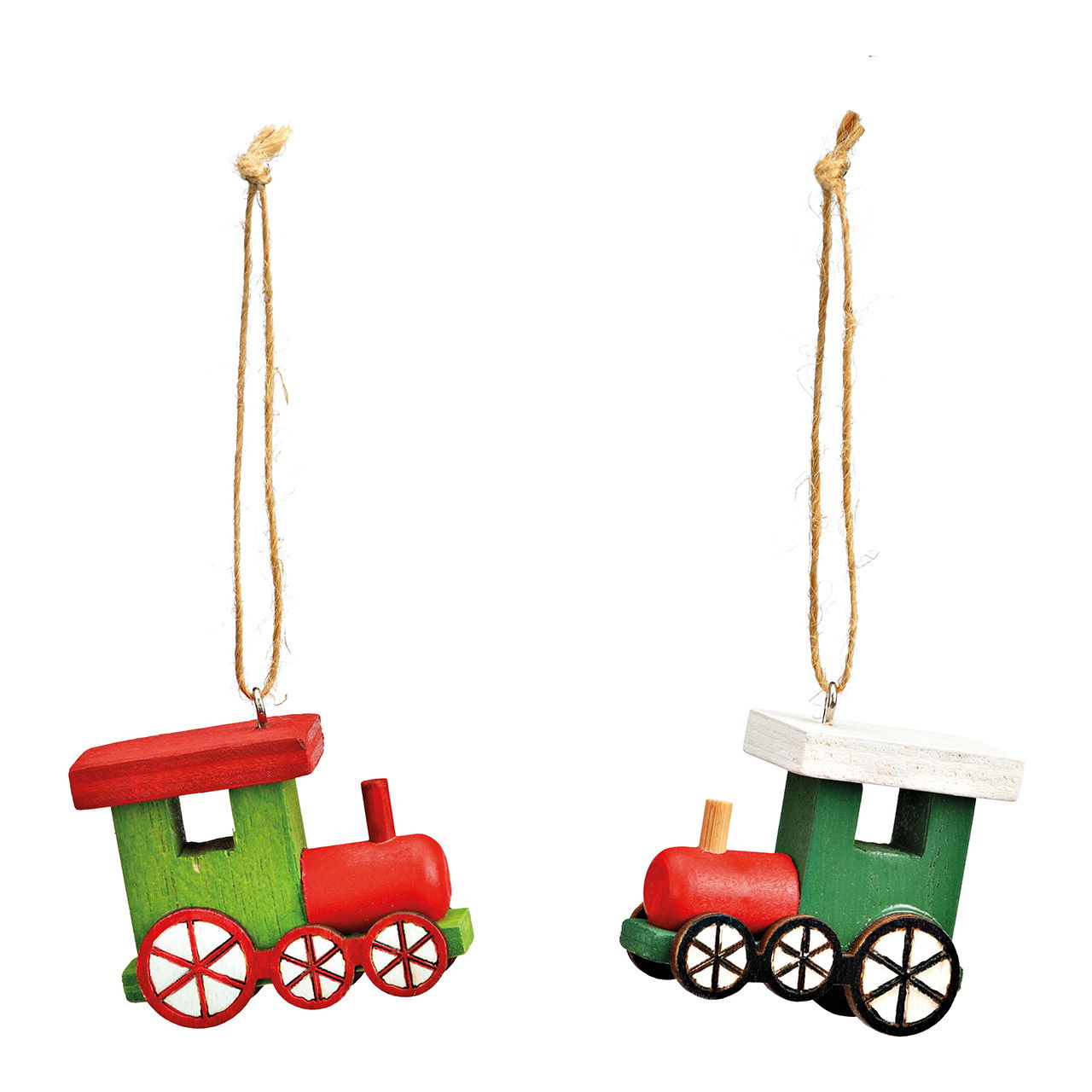 Pendentif Noël locomotive en bois coloré 2 fois, (L/H/P) 5x4x2cm