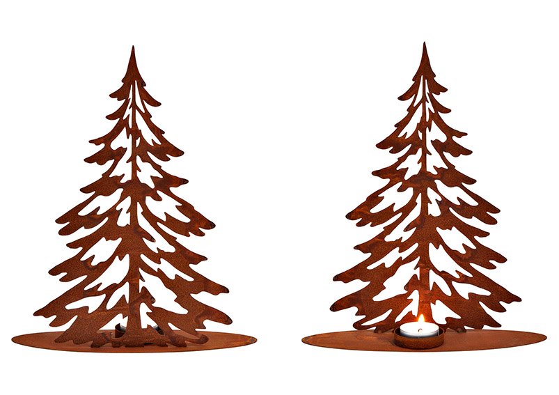 Tealight holder Christmas tree, reddish finish, made of metal brown (W/H/D) 25x30x8cm