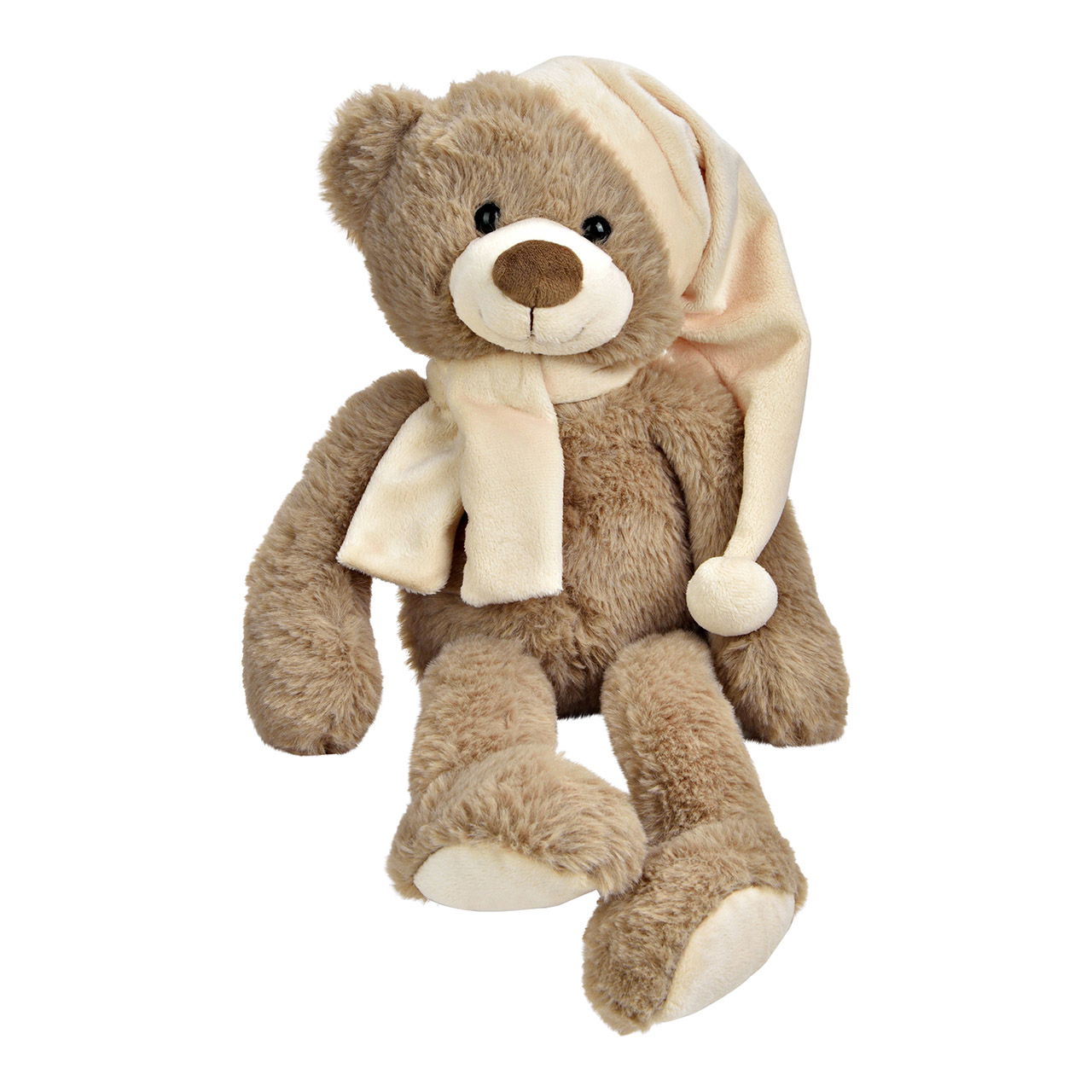 Orso con berretto per dormire in peluche, grigio (L/H/D) 22x27x30cm Orso con berretto per dormire in peluche, grigio (L/H/D) 22x27x30cm