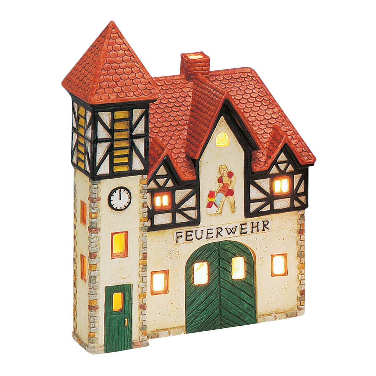 Photophore Maison des pompiers en porcelaine, L16 x P10 x H22 cm