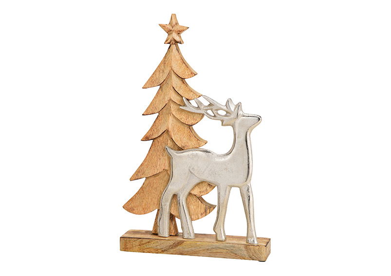 Christmas tree stand with metal deer made of wood brown (w / h / d) 26x40x6cm