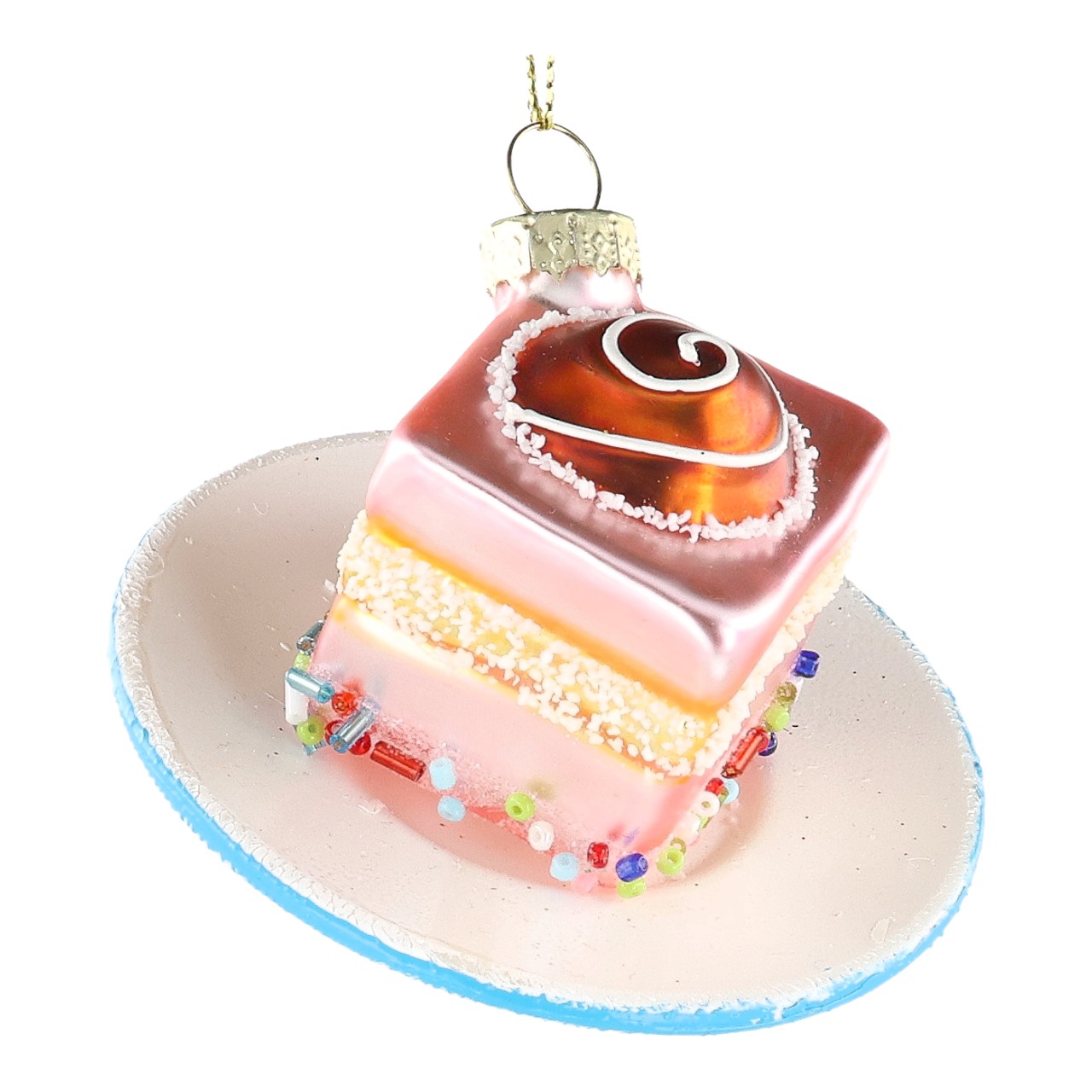 Weihnachtshänger Kuchen aus Poly/Glas Pink/Rosa (B/H/T) 8x5x8cm Weihnachtsbaumschmuck, Glasornament, Kuchenform-Design, Pink Braun, Zierkuchen-Form