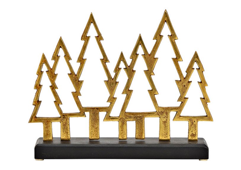 Display dennenboom, bos op mangohout sokkel van metaal goud, zwart (w/h/d) 28x22x6cm