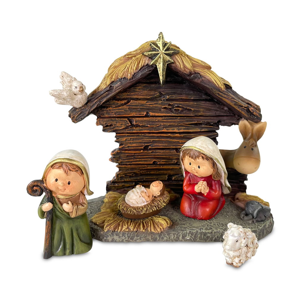 Crèche met 3 figuren, poly, 11 x 9,5 cm, 1 st, Figur, Puppe, Spielzeug, Person, Gesicht