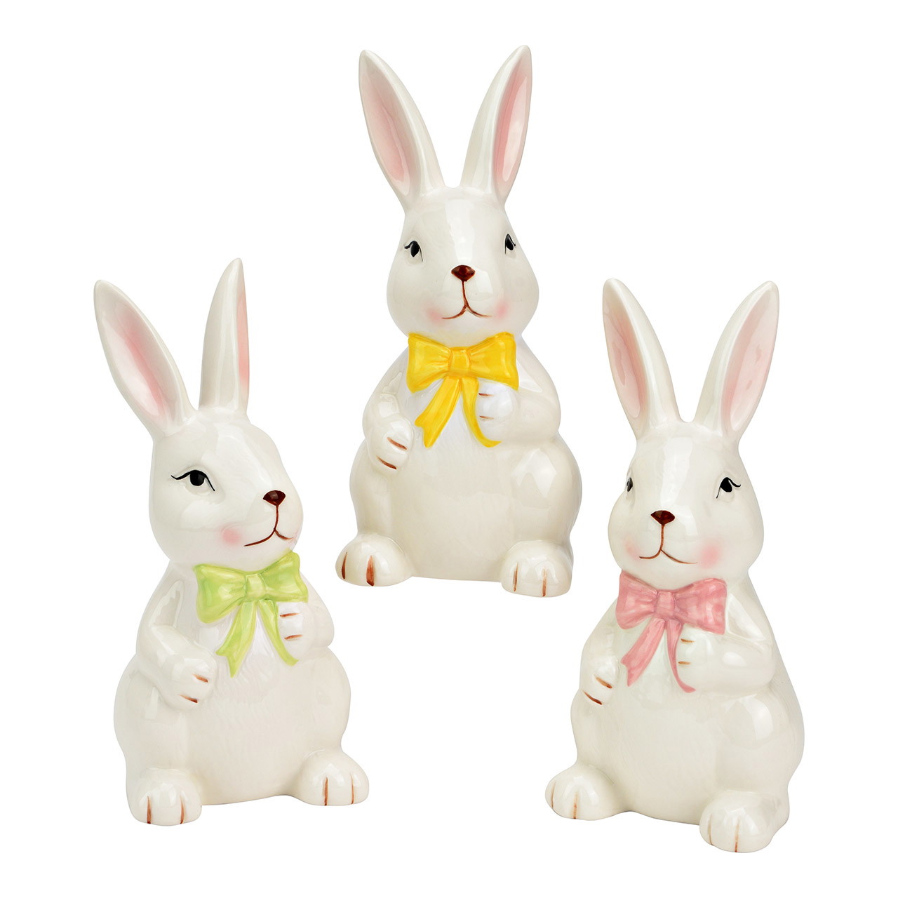 Hase mit Schleife aus Keramik, Grün/Gelb/Rosa (B/H/T) 8x19x8cm | 10045518