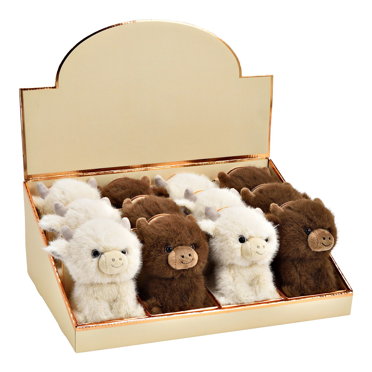 Vaca de las Tierras Altas de felpa de 2 pliegues, marrón/blanco (A/A/A) 9x13x9cm Vaca de las Tierras Altas de felpa de 2 pliegues, marrón/blanco (A/A/A) 9x13x9cm