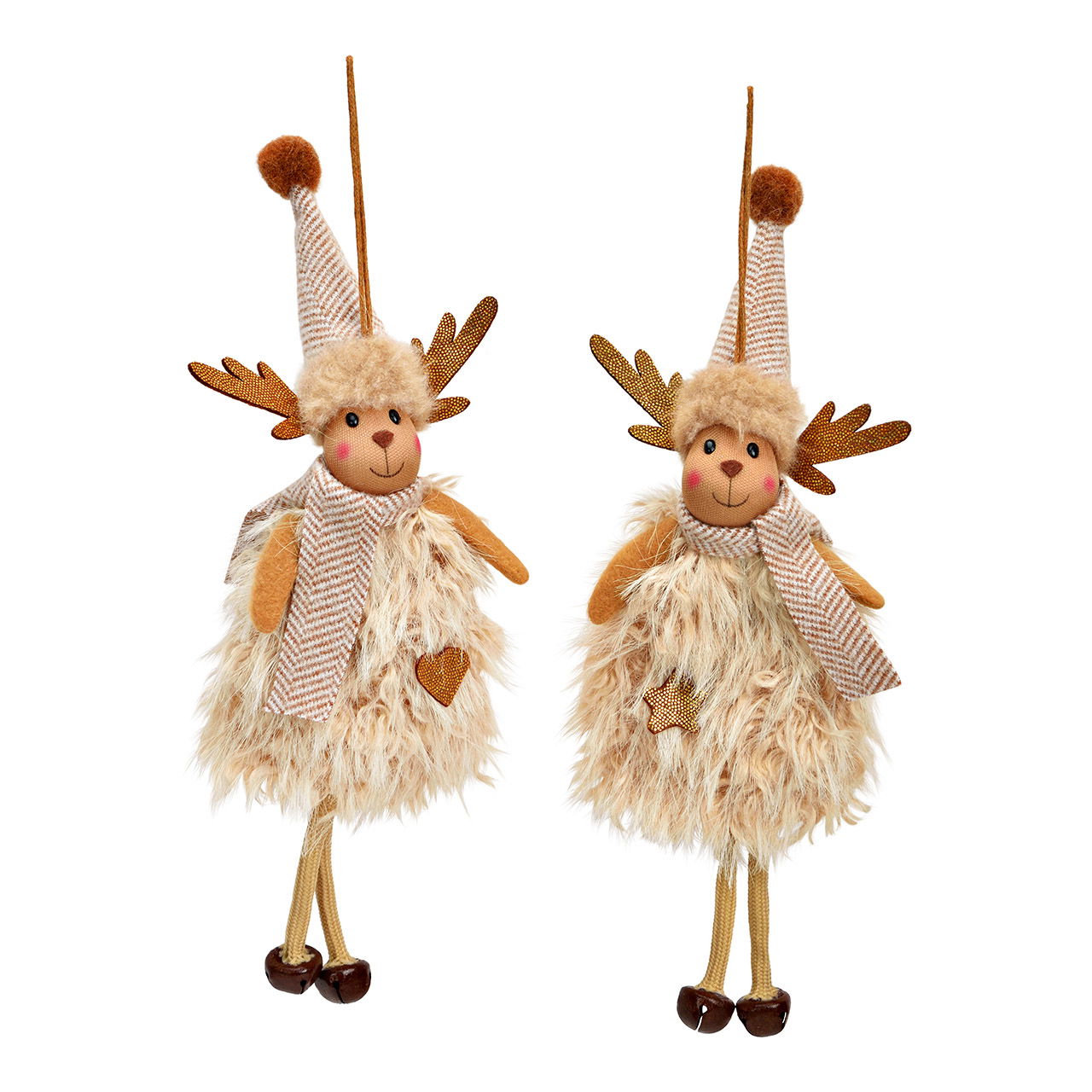 Suspension de Noël Elan en textile, 2 fois, beige (L/H/P) 7x20x3cm Puppe, Spielzeug