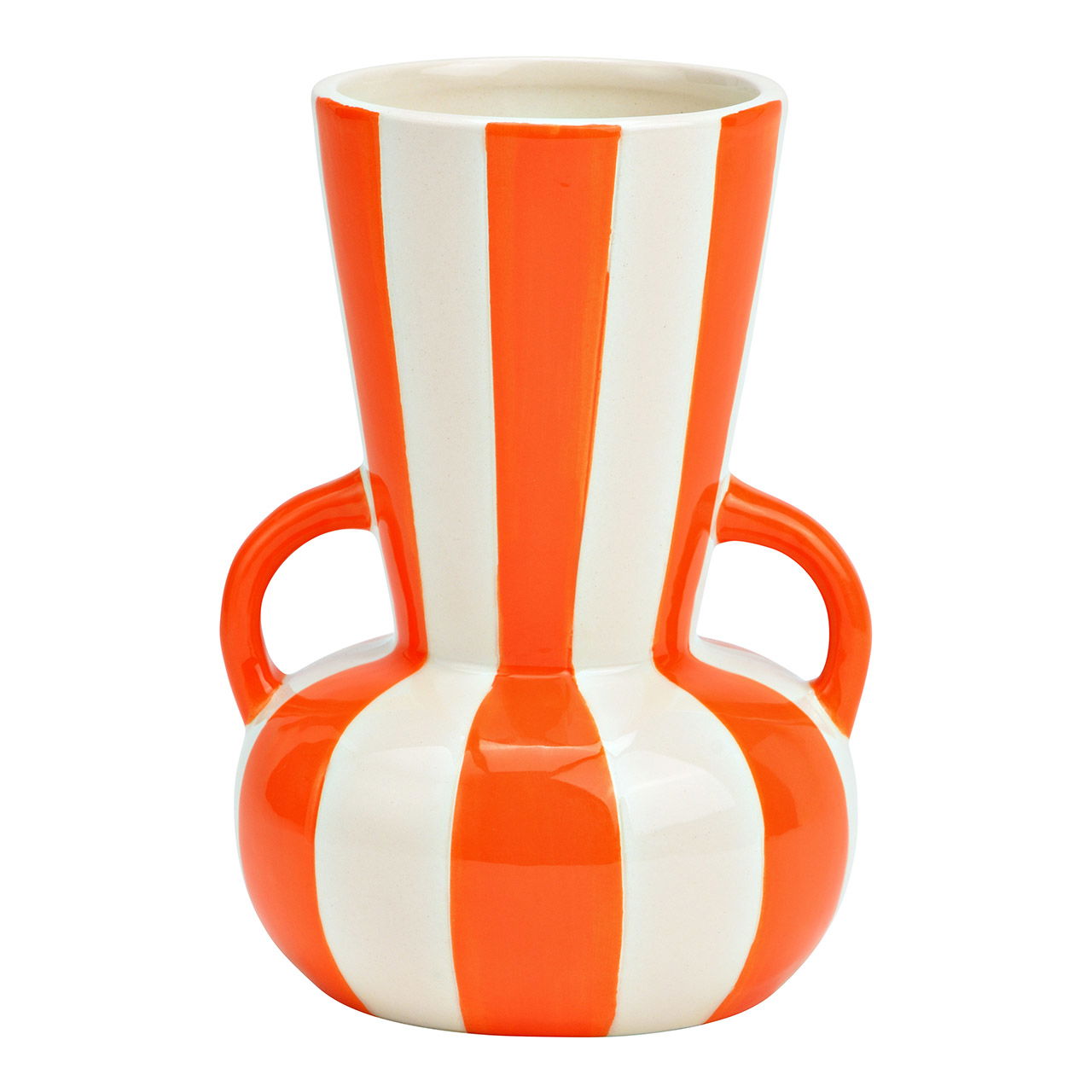 Vase gestreift aus Keramik, Oange/Weiß (B/H/T) 11x16x11cm