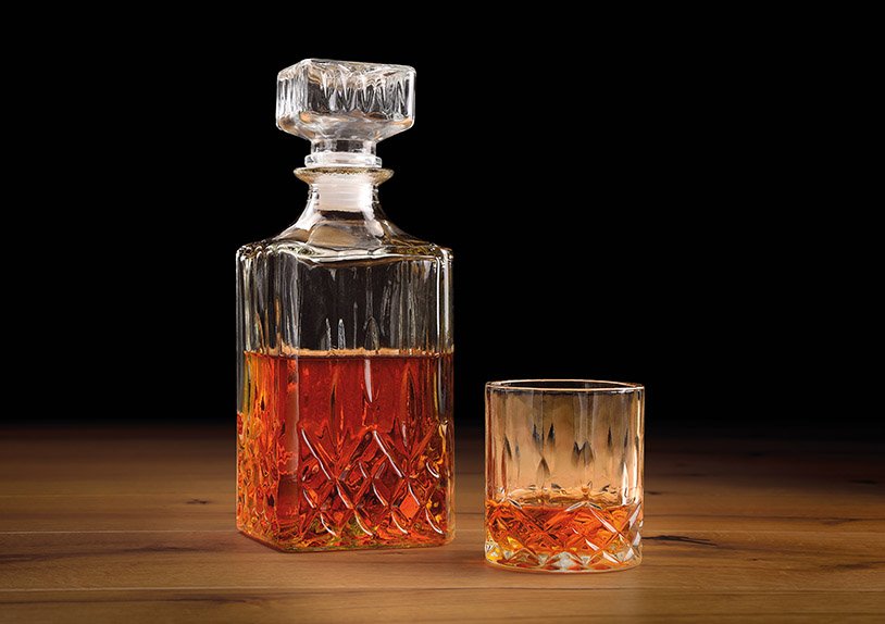 Whisky Set aus Glas 5er Set, Flasche 1l + Gläser 285ml, (B/H/T) 26x21x10cm