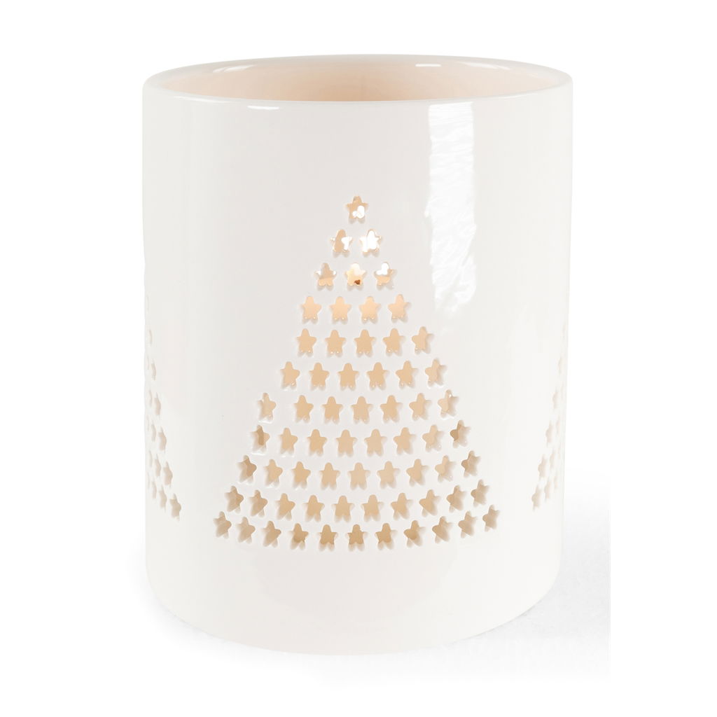 Fragrance lamp with tree motif, porcelain, 10.5x10.5x13.5cm, 1 pc, white, @ Töpferei, Kunst, Porzellan