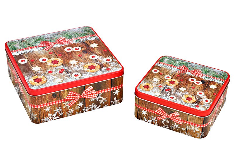 Set di barattoli per decorazioni natalizie, in metallo, colorati, set di 2, (L/H/D) 19x8x19cm