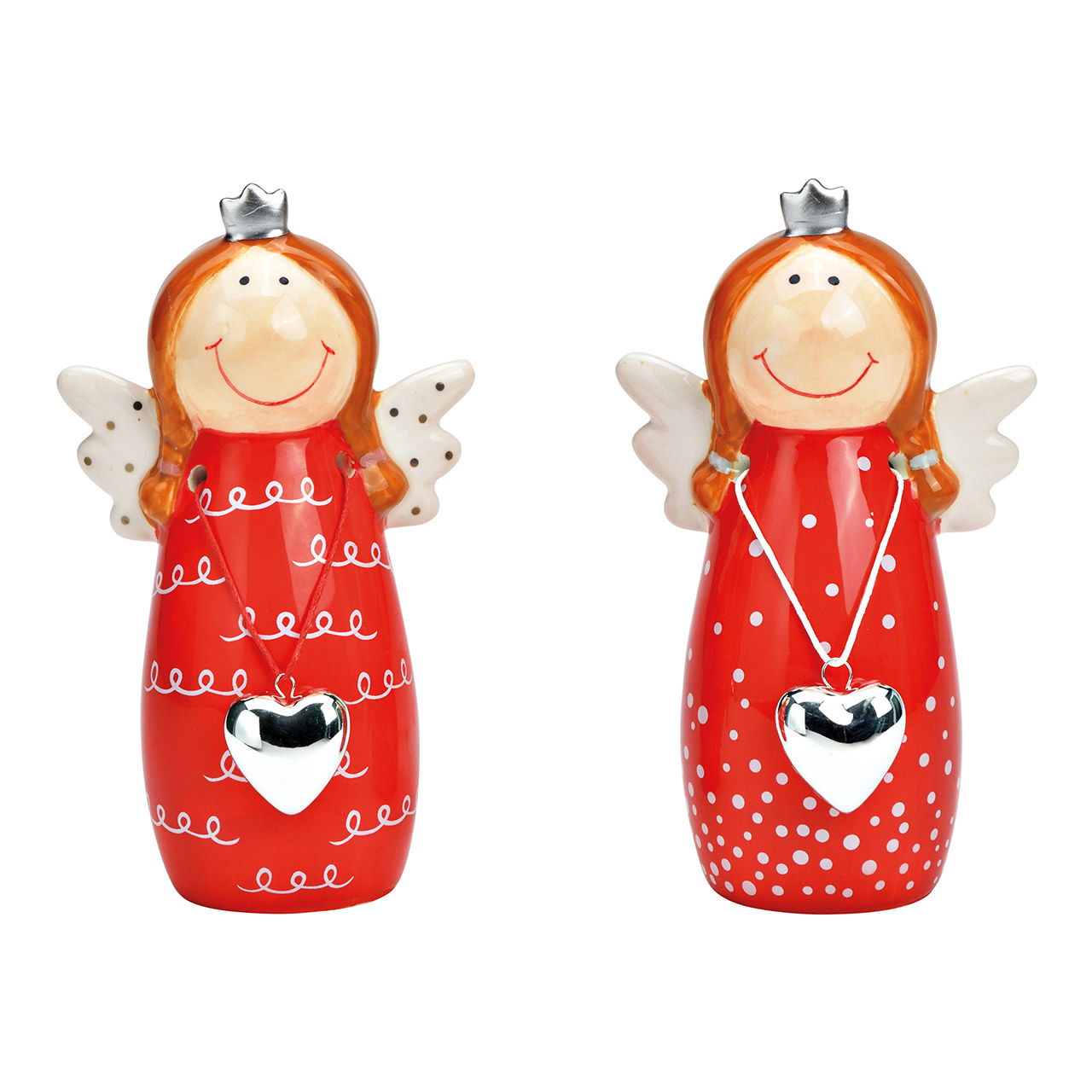 Ceramic angel red 2-fold, (W/H/D) 8x14x6cm