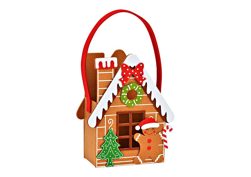 Felt basket, gingerbread house made of polyester brown (W/H/D) 17x21x8cm