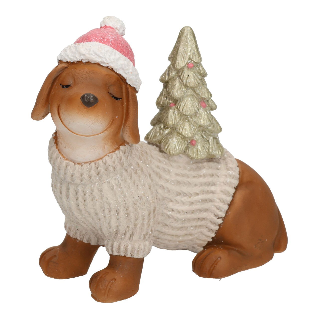 Hond met kerstboom van bruin poly (B/H/D) 10x10x5cm Bekleidung, Hut, Figur