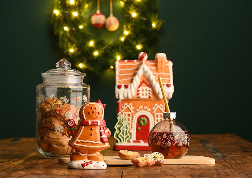 Storage jar with Christmas decoration made of glass transparent 2-fold, (W/H/D) 12x24x12cm 2 liters Essen, Süßigkeiten