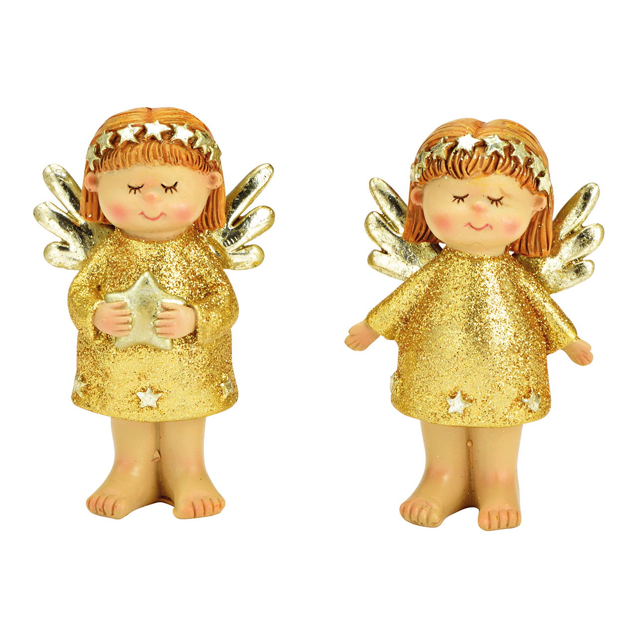 Angel with glitter made of poly gold 2-fold, (W/H/D) 5x9x3cm