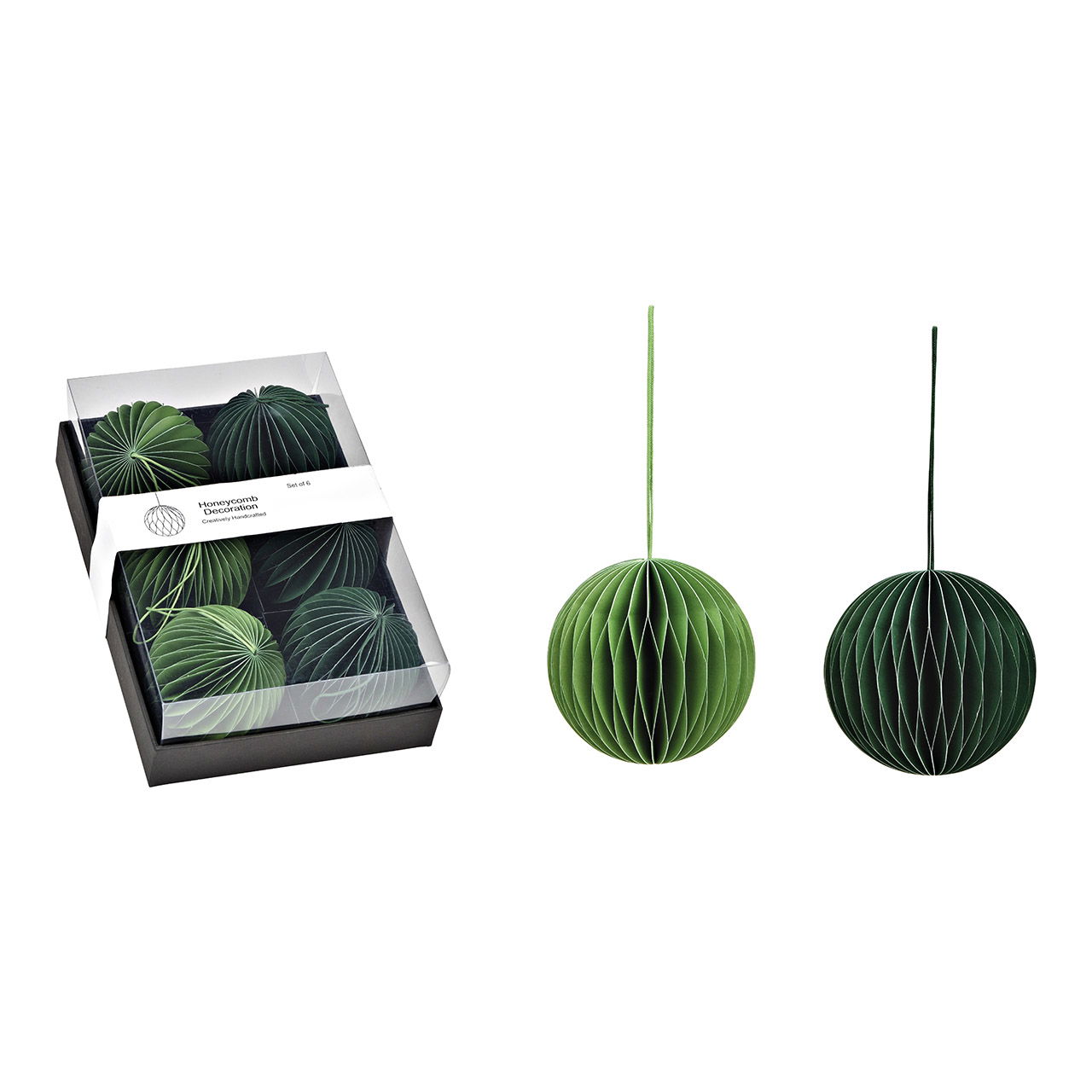 Christmas baubles Honeycomb made of paper/cardboard, set of 6, green Ø8cm (W/H/D) 24x8x16cm Pflanze