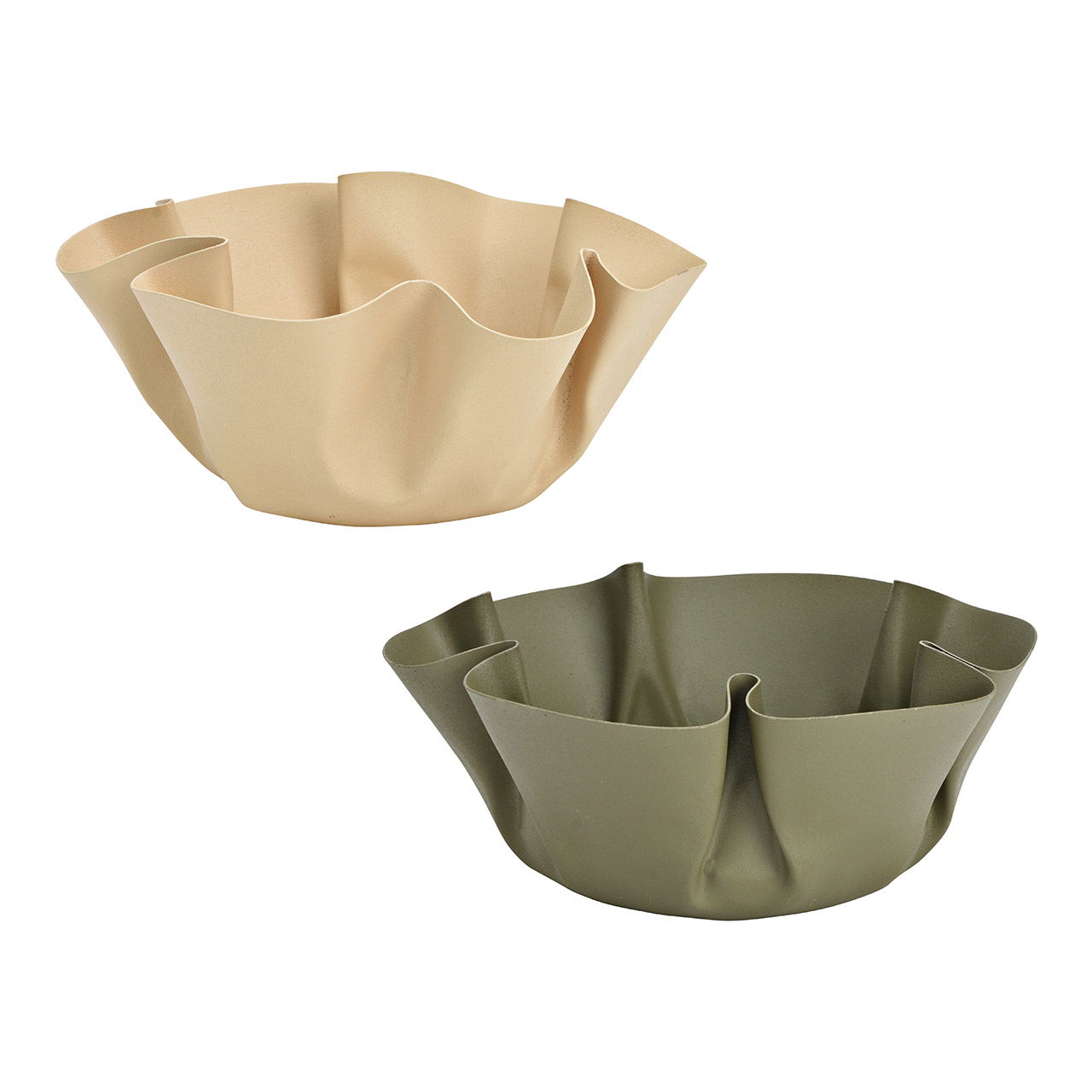 Ciotola decorativa in metallo beige, verde 2 pieghe, (L/H/D) 22x10x22cm Ciotola decorativa in metallo beige, verde 2 pieghe, (L/H/D) 22x10x22cm