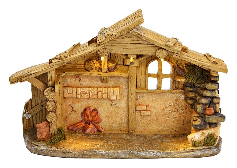 Poly nativity house beige (W/H/D) 40x25x10cm