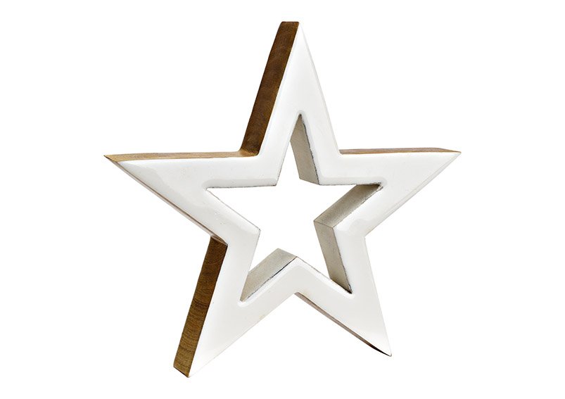Présentoir étoile en bois de manguier blanc (L/H/P) 25x25x3cm