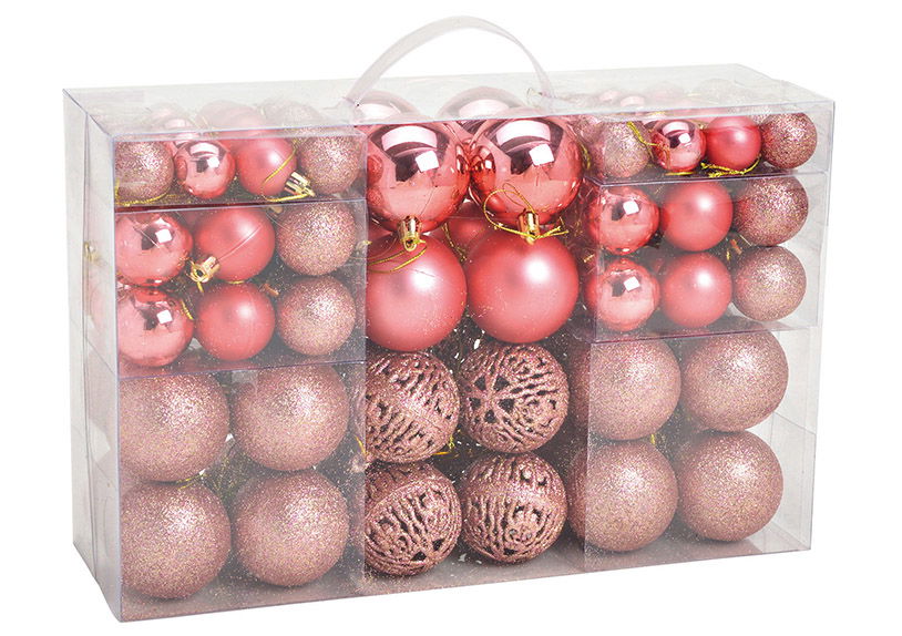 Weihnachtskugeln aus Kunststoff, 100er-Set, Pink/Rosa Ø3/4/6cm (B/H/T) 23x35x12cm