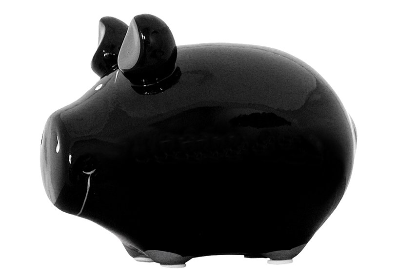 Tirelire KCG petit cochon, blanc noir, en céramique (L/H/P) 12,5x9x9cm