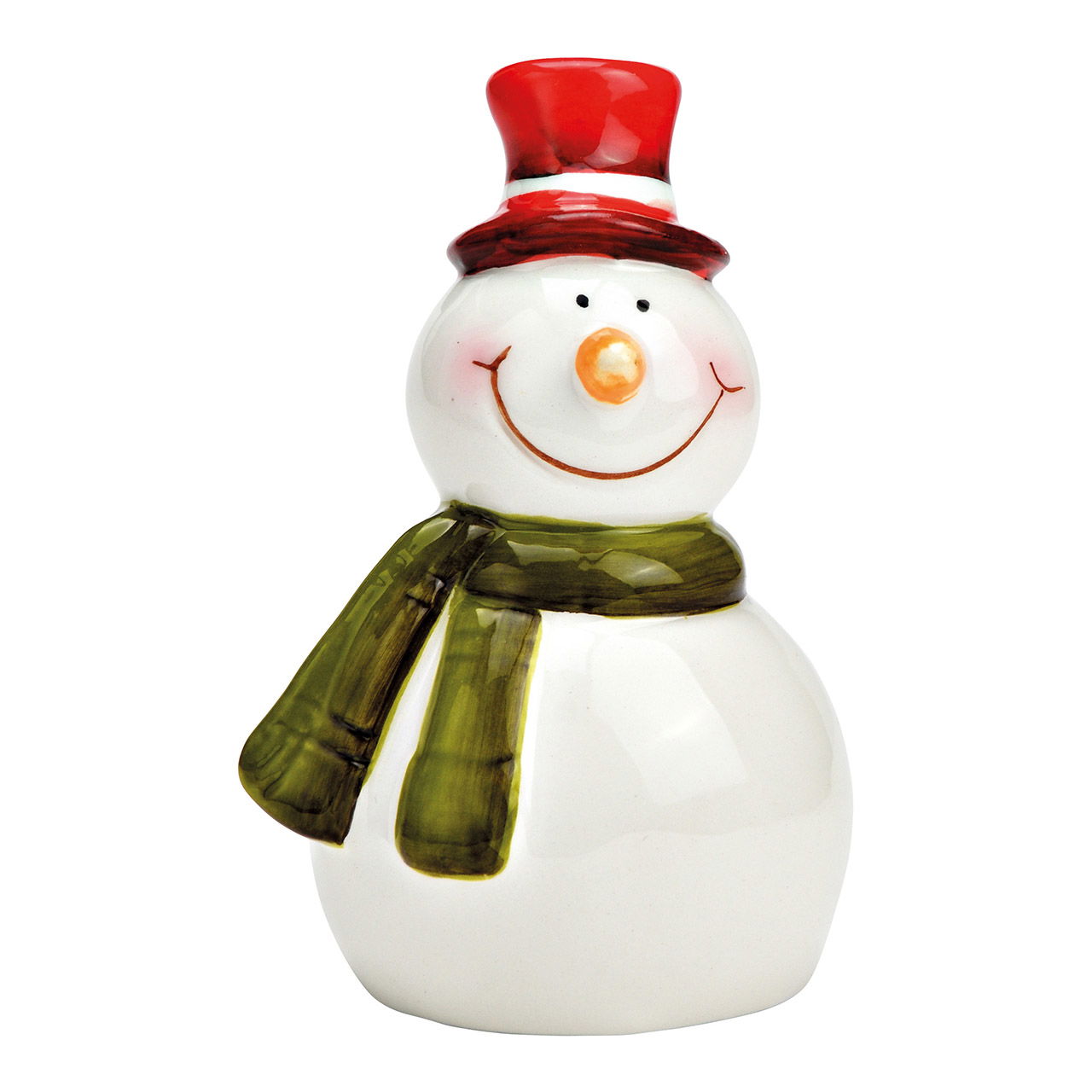 Ceramic snowman green. red, white (W/H/D) 7x10x6cm