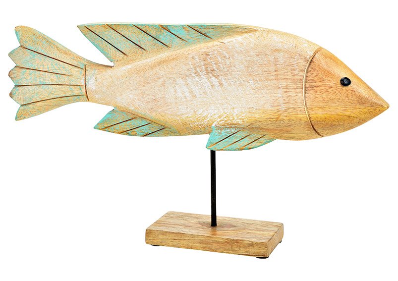 Aufsteller Fisch aus Mangoholz natur, grün (B/H/T) 40x22x7cm