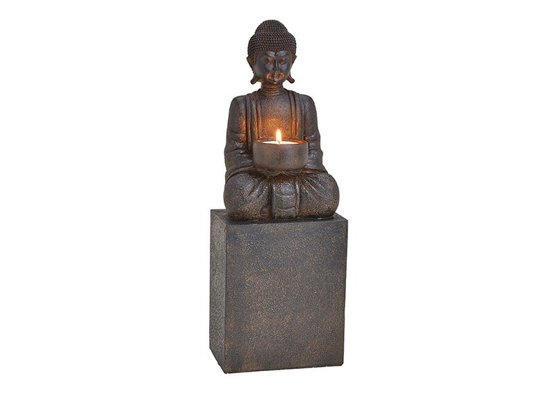 Teelichthalter Buddha aus Poly Schwarz (B/H/T) 12x35x9cm