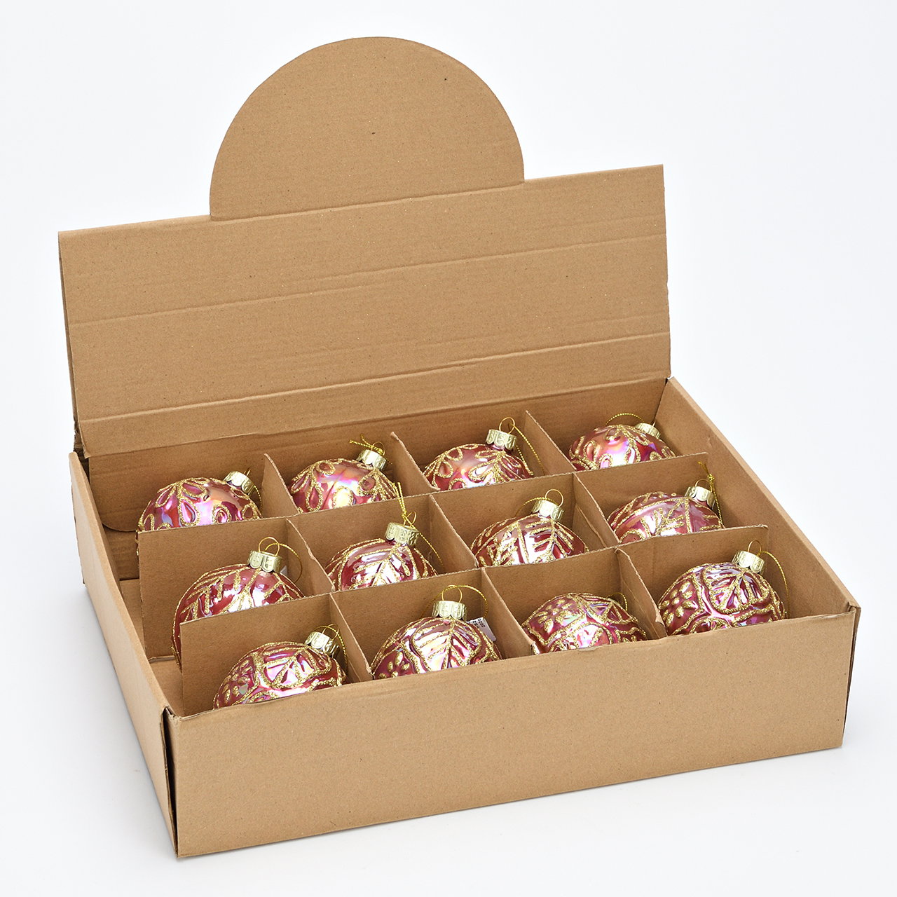 Boule de Noël en verre rose/rose triple (L/H/P) 8x8x8cm Kartongbox, Weihnachtskugeln, Glasornament, Pink, Mustered