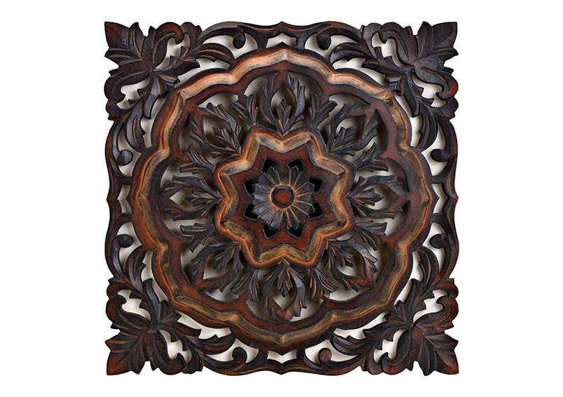 Muurhanger bloem decor 3D van hout Bruin (B/H/D) 40x40x3cm