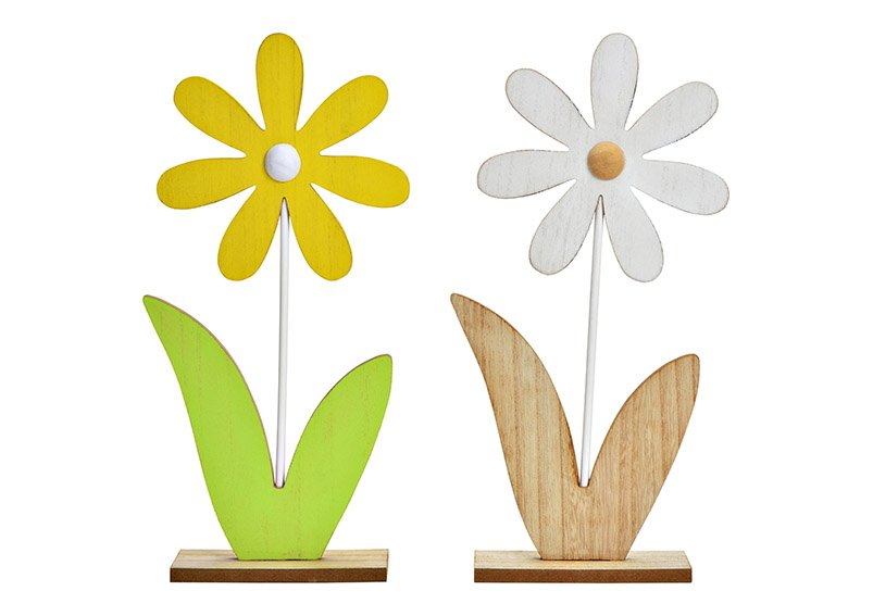 Aufsteller Blume aus Holz weiß, gelb 2-fach, (B/H/T) 16x35x6cm