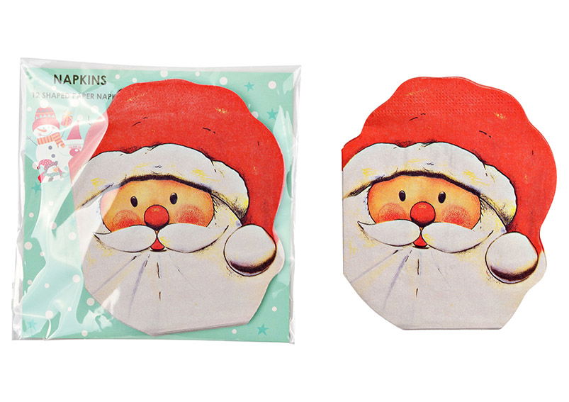 Serviette 12er 3-lagig Nikolaus aus Papier/Pappe rot, weiß (B/H) 33x33cm