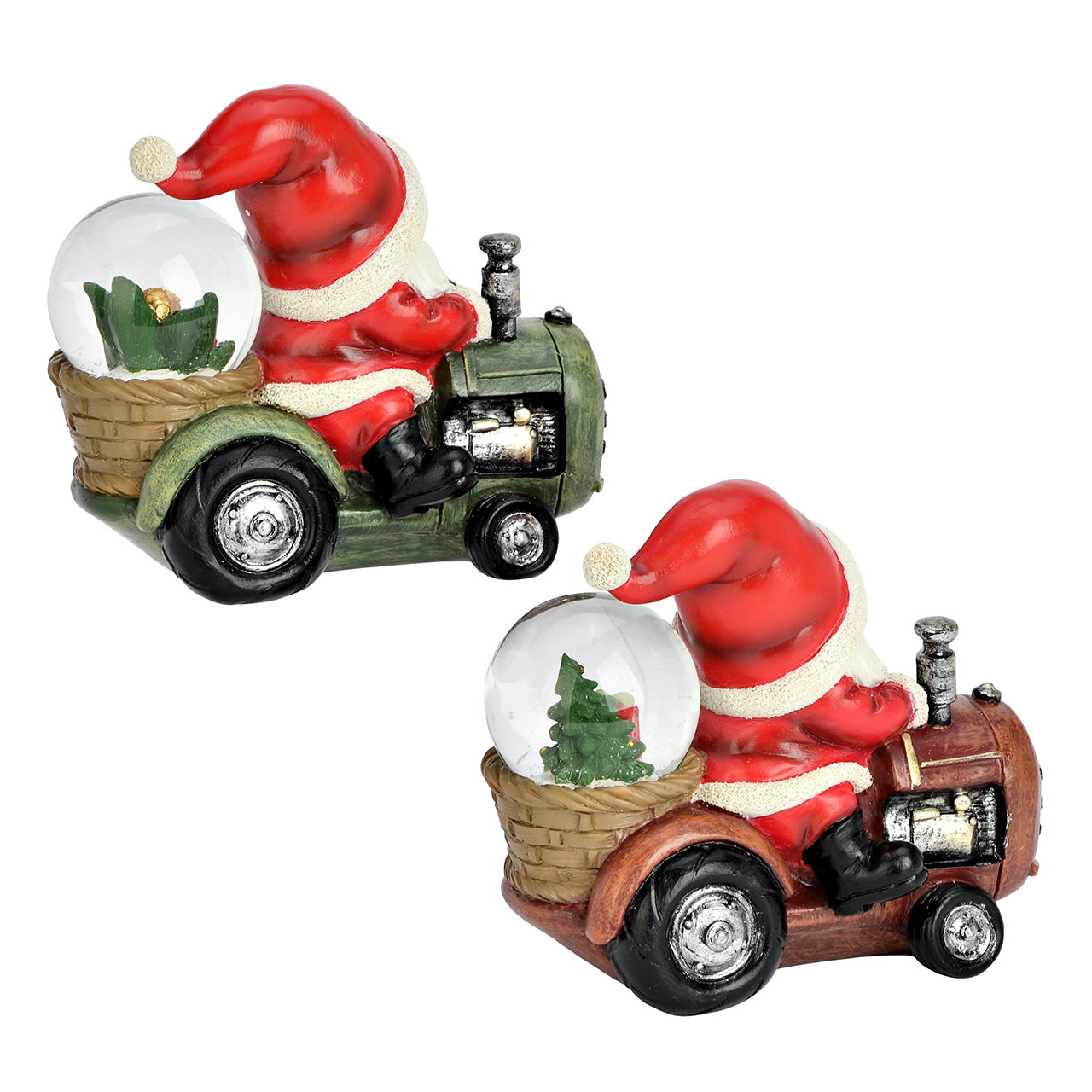 Schneekugel Weihnachtsmann aus Poly/Glas Bunt 2-fach sortiert (B/H/T) 12x11x7cm Figur, Maschine, Rad, Person