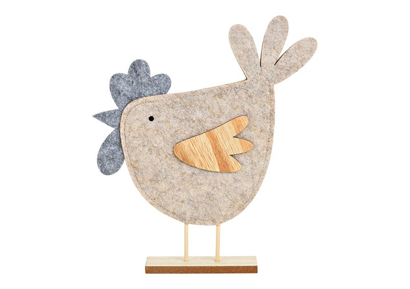 Stand chicken on wooden base of felt natural (W/H/D) 25x30x5cm