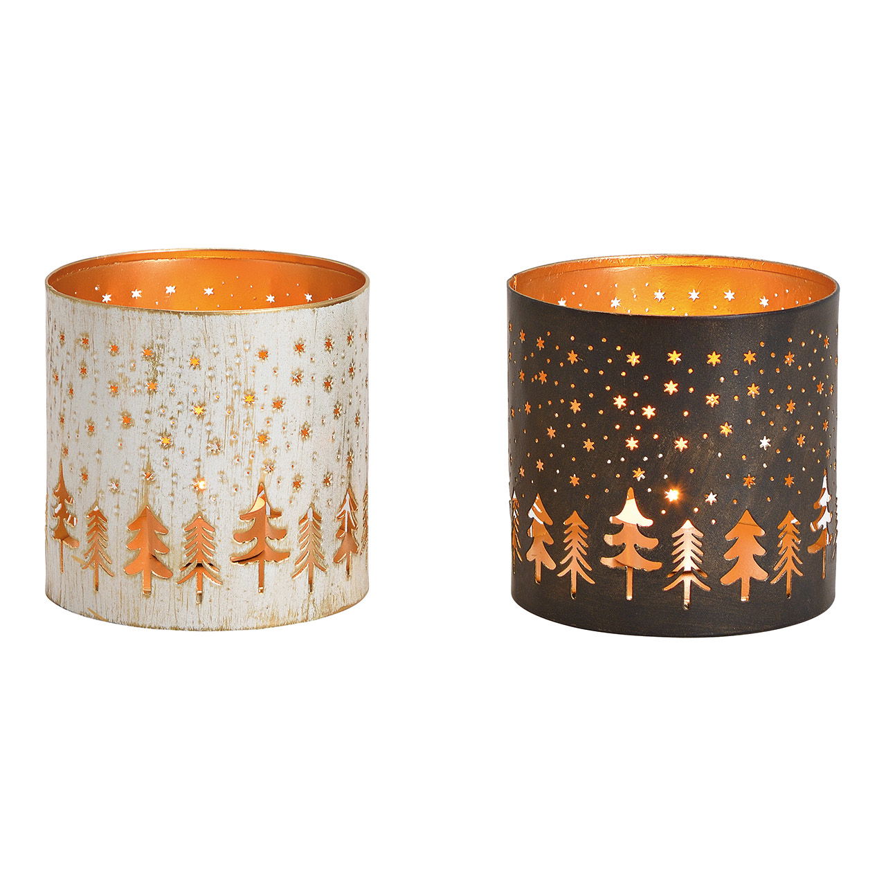 Windlicht Winterwald Dekor aus Metall Weiß, Schwarz, gold 2-fach, (B/H/T) 10x11x10cm Windlicht Winterwald Dekor aus Metall Weiß, Schwarz, gold 2-fach, (B/H/T) 10x11x10cm