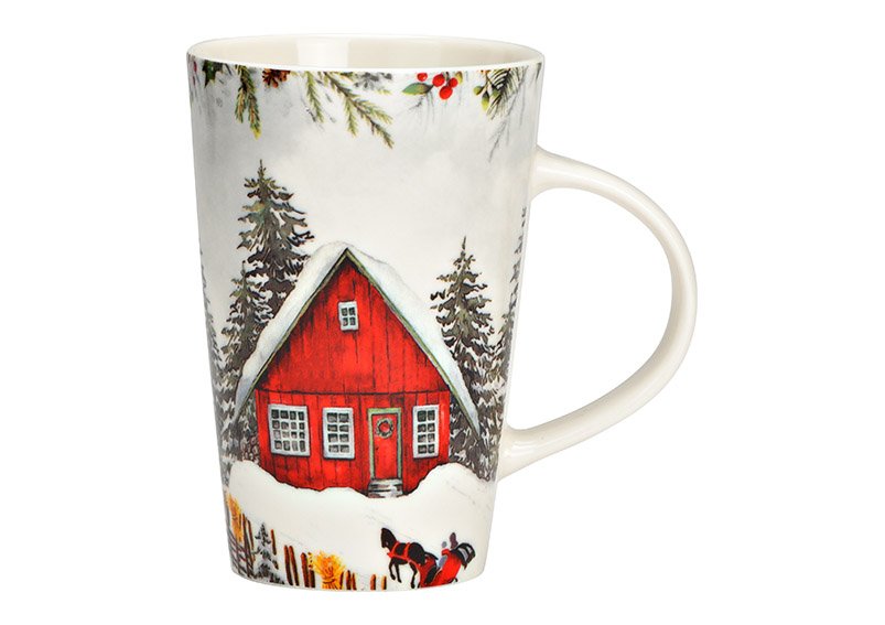 Jumbo mug winter landscape made of porcelain red (W/H/D) 12x13x8cm, 420ml