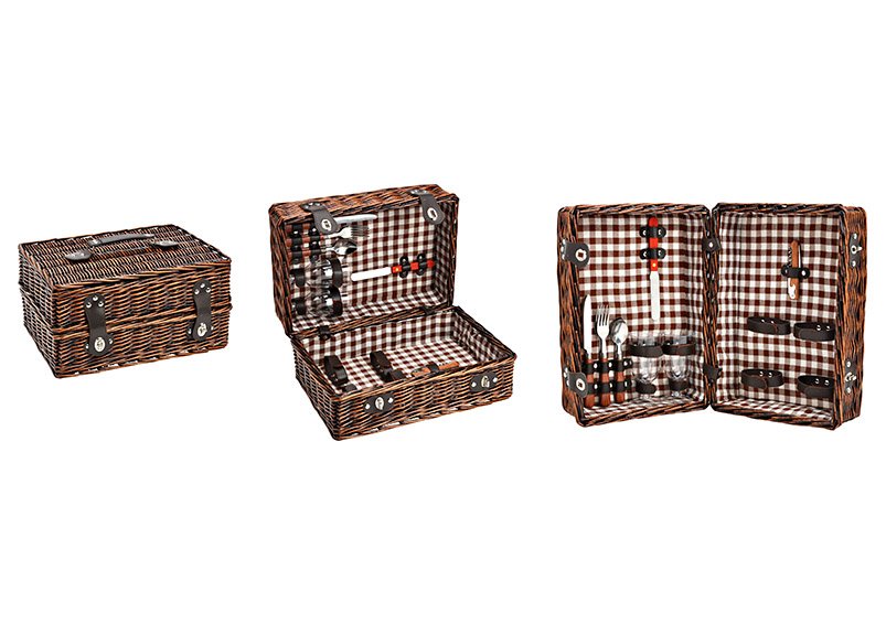 Picknick Korb für 2 Personen 11-er Set, aus Naturmaterial braun (B/H/T) 38x27x20cm
