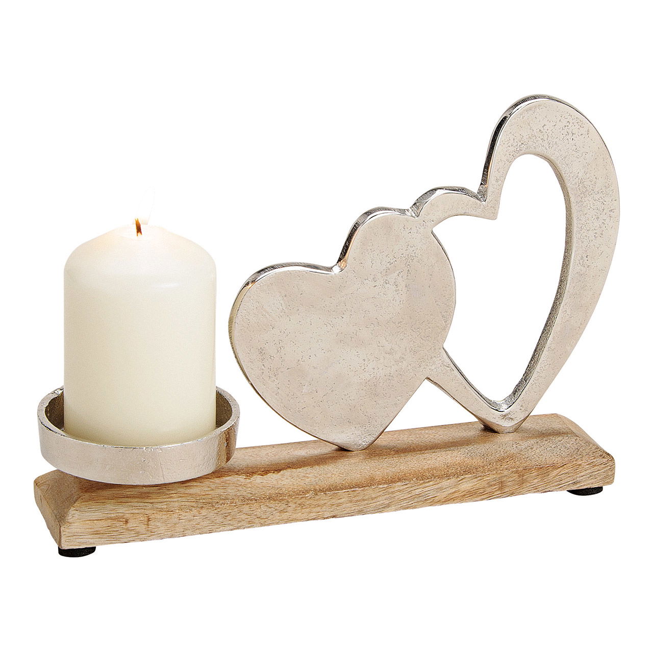Kerzenhalter aus Metall, Mango Holz Herz Dekor Silber (B/H/T) 23x16x5cm Kerzenhalter aus Metall, Mango Holz Herz Dekor Silber (B/H/T) 23x16x5cm