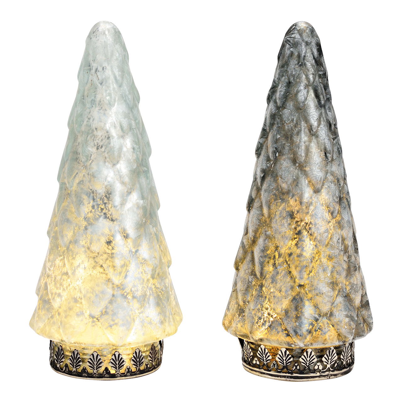 Sapin avec LED en verre argenté, gris 2 fois, (L/H/P) 10x24x10cm, fonctionnement à piles 2xAAA exclusif