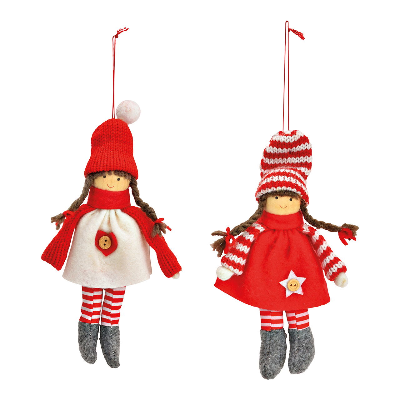 Hanger winter child of felt red 2-fold, (W/H/D) 9x19x4cm