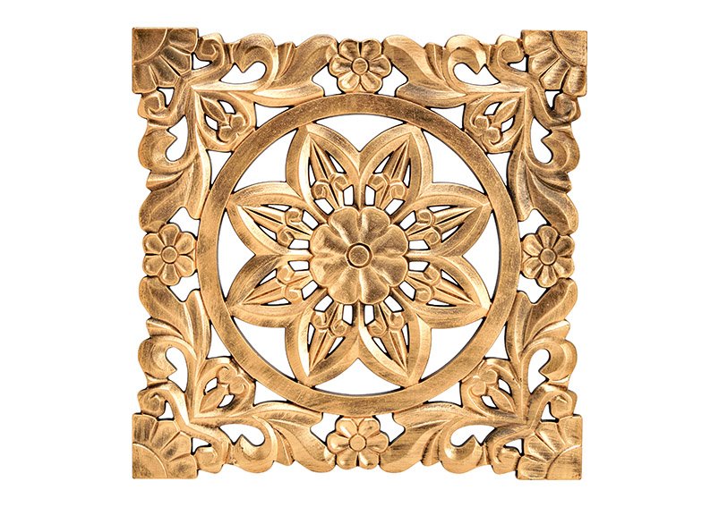 Wall hanger floral decoration wood gold (W/H/D) 38x38x1,3cm