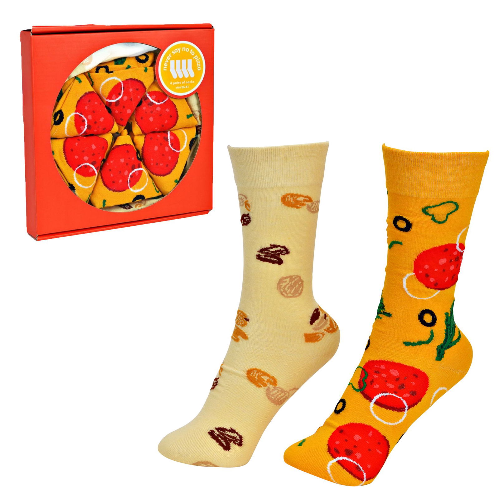 Sokken Pizza 4 paar van katoen, 2-laags, rood (B/H/D) 22x3x22cm Maat: 36-41/41-46 Bekleidung, Strumpfwaren, Socke