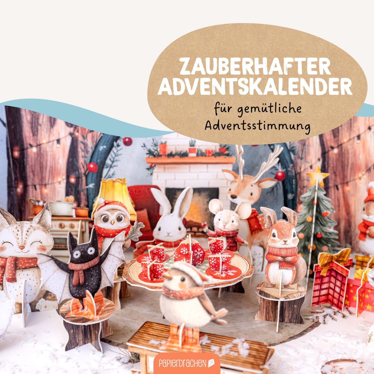 Adventskalender, Papiertheater, Pappfiguren, Winterdeko, Kuschelig